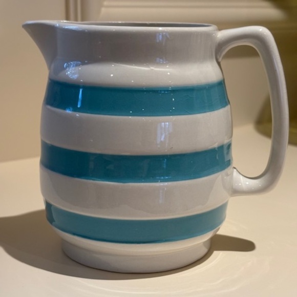 Vintage Carrigaline Pitcher/Jug White and Teal Stripes - Picture 1 of 2